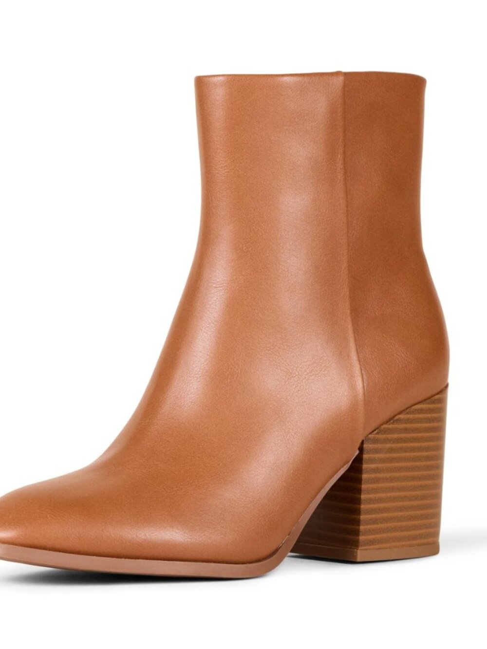 Women's Clean Stacked Heel Ankle Boots with Side Zipper, Memory Foam Insole